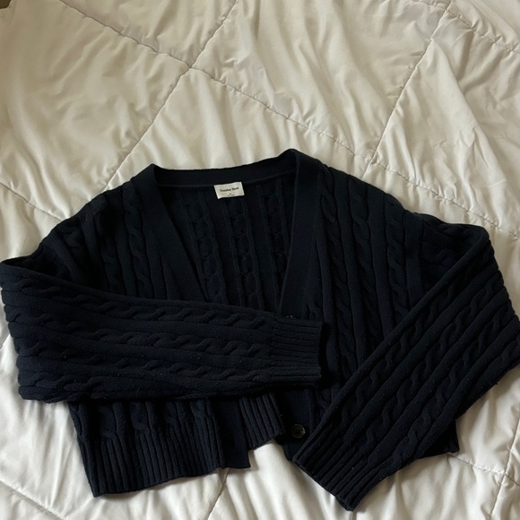 Sunday Best Sweaters - Sunday Best Navy Cable Knit V-Neck Cropped Cardigan